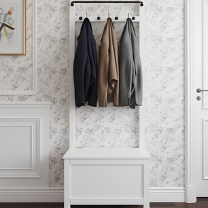 Hallway Bench Shoe Storage and Coat Hook in Classic White