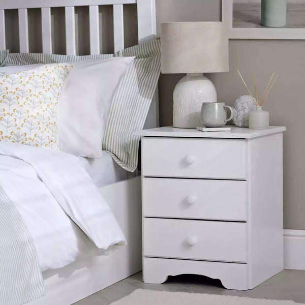 Nordic 3 Drawer Bedside Table - White 13634569