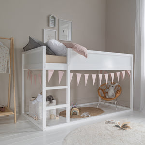 Reversible Cabin Bed Midsleeper 2 in 1 with Straight Ladder in White
