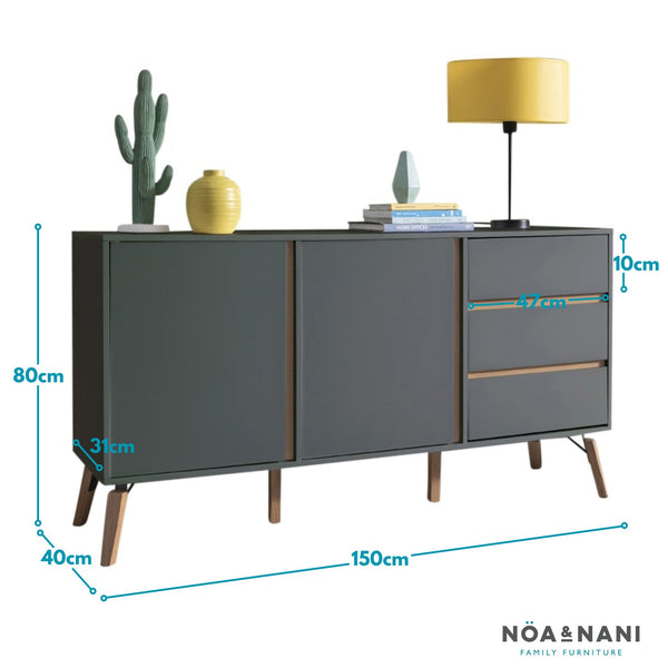 Otto Sideboard Large 2 Door with Drawer - Grey