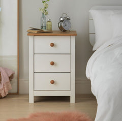 Scandinavia 3 Drawer Bedside Table - Pine & White 17911673