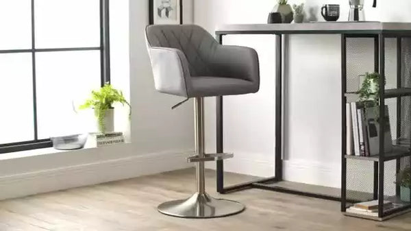 Ellington Quilted Faux Leather Bar Stool - Grey 18885825