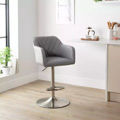 Ellington Quilted Faux Leather Bar Stool - Grey 18885825