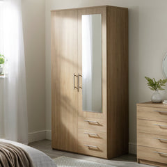 Brisbane 2 Door 3 Drawer Mirror Wardrobe - Oak 15822795