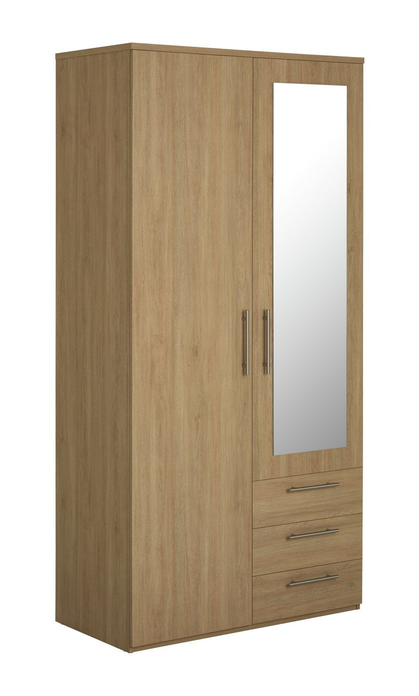 Brisbane 2 Door 3 Drawer Mirror Wardrobe - Oak 15822795