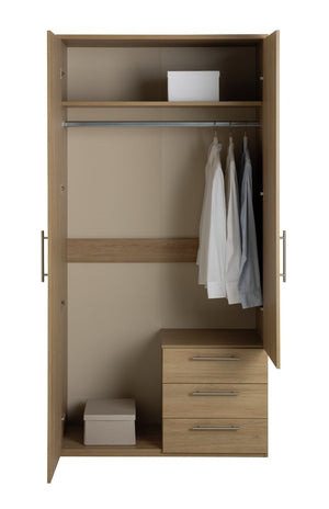 Brisbane 2 Door 3 Drawer Mirror Wardrobe - Oak 15822795