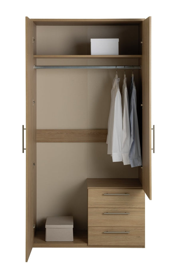 Brisbane 2 Door 3 Drawer Mirror Wardrobe - Oak 15822795