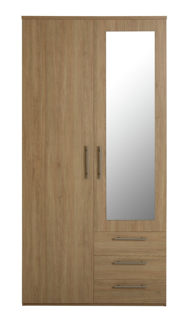 Brisbane 2 Door 3 Drawer Mirror Wardrobe - Oak 15822795