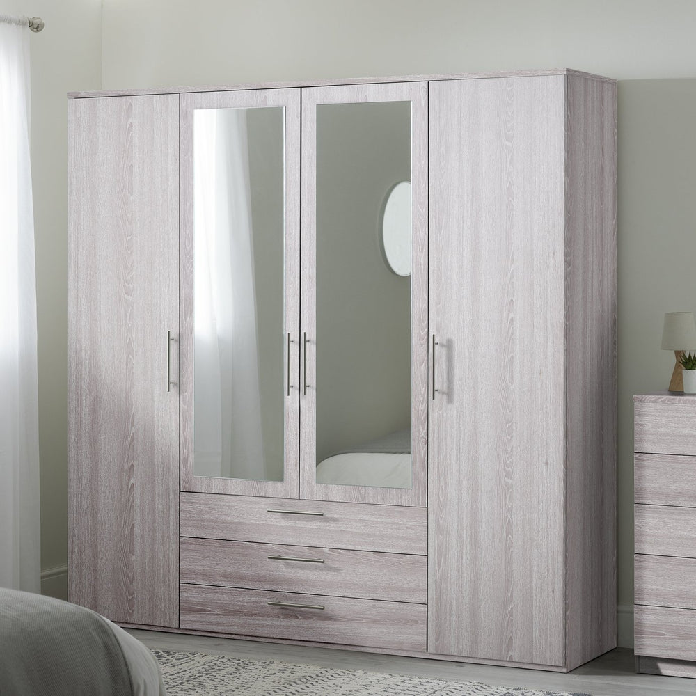 Brisbane 4 Door 3 Drawers Wardrobe - Grey Oak 15822582