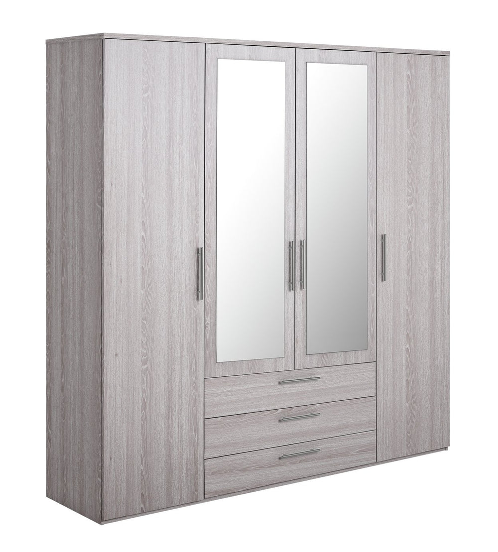 Brisbane 4 Door 3 Drawers Wardrobe - Grey Oak 15822582