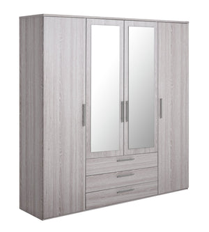Brisbane 4 Door 3 Drawers Wardrobe - Grey Oak 15822582