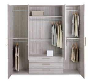 Brisbane 4 Door 3 Drawers Wardrobe - Grey Oak 15822582