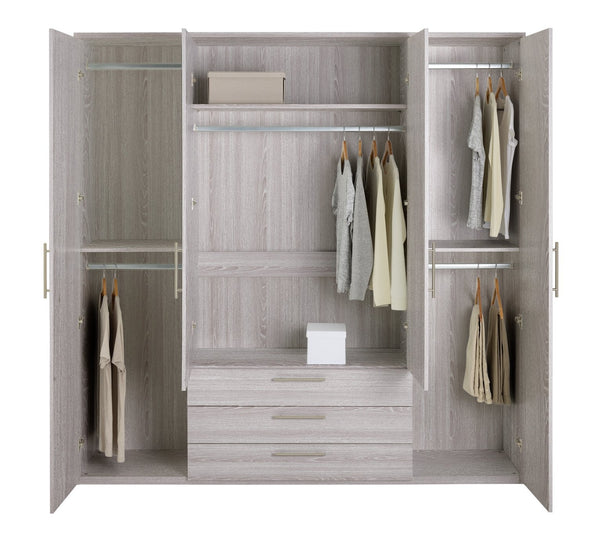 Brisbane 4 Door 3 Drawers Wardrobe - Grey Oak 15822582