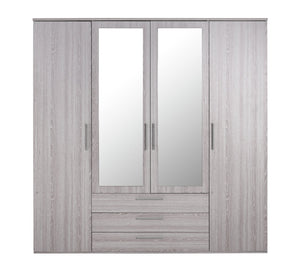 Brisbane 4 Door 3 Drawers Wardrobe - Grey Oak 15822582