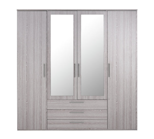 Brisbane 4 Door 3 Drawers Wardrobe - Grey Oak 15822582