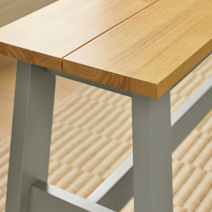 Grey solid wood bench for dining table seating