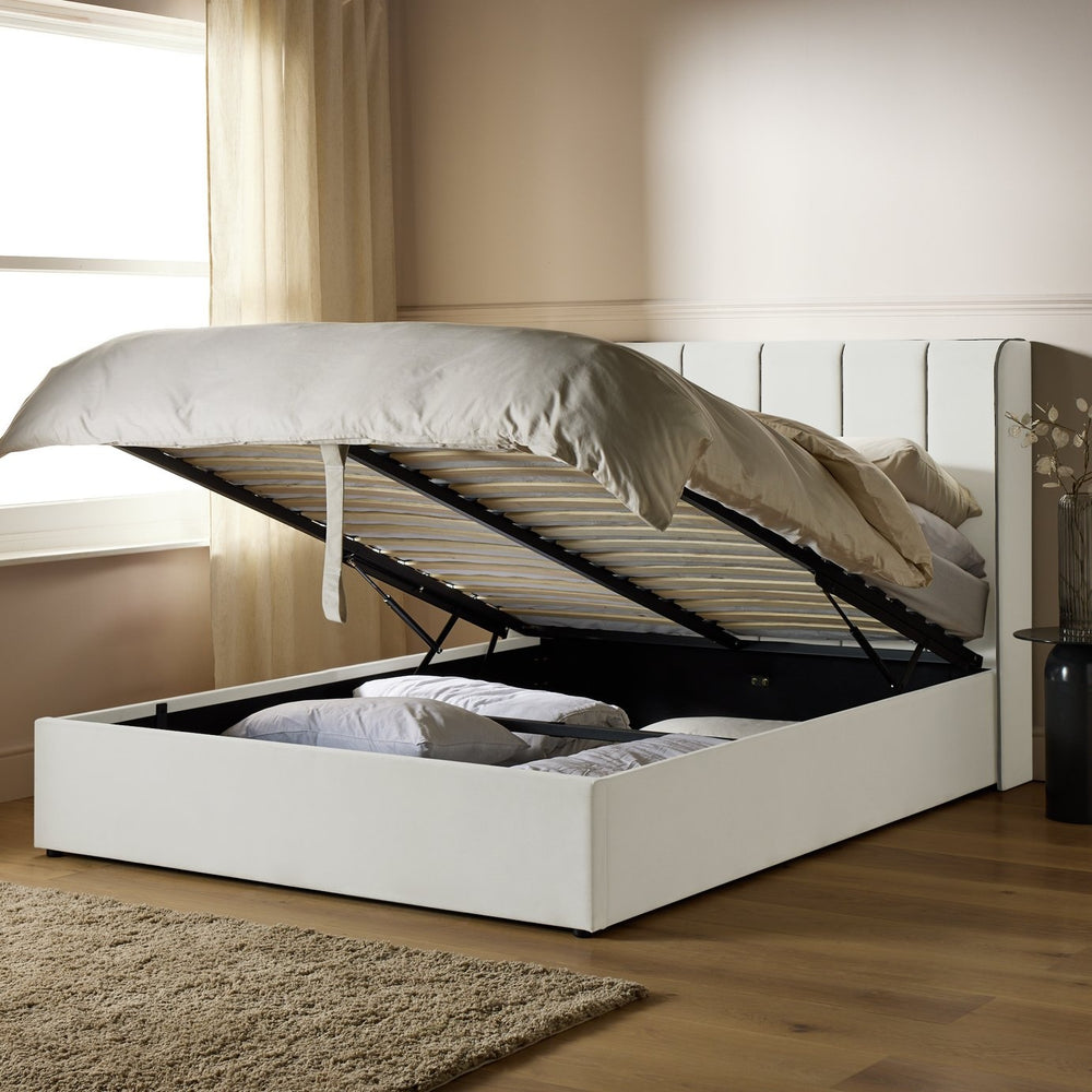 Emilie Double Velvet End Lift Ottoman Bed - White 17273658