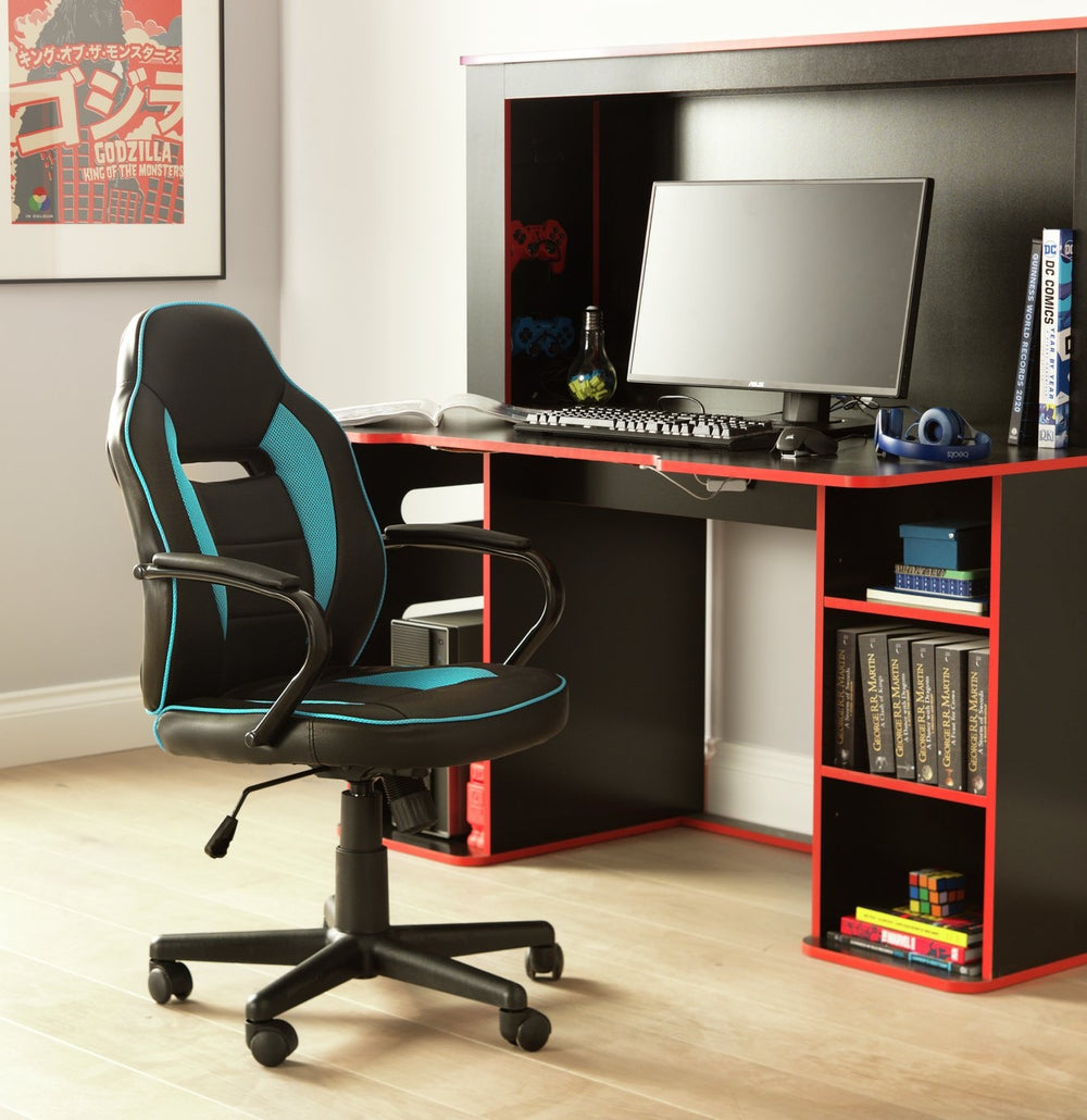 Faux Leather Mid Back Gaming Chair - Blue & Black 17037265