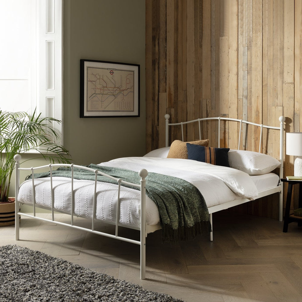 Fleur Double Metal Bed Frame - White 13100093