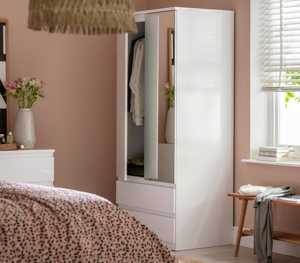 Jenson 2 Door 2 Drawer Mirror Wardrobe - White 17570038