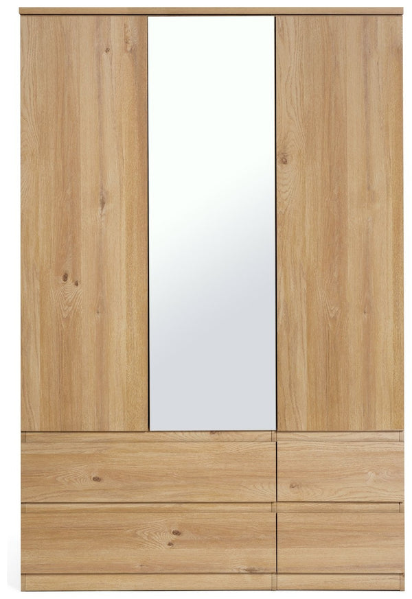 Jenson 3 Door 4 Drawer Mirror Wardrobe-Oak Effect 17570557