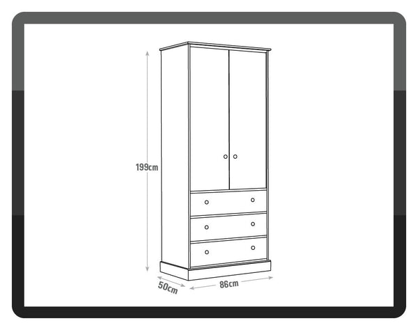 Kensington 2Dr 3Drw Wardrobe - Grey & Oak Effect 14821986