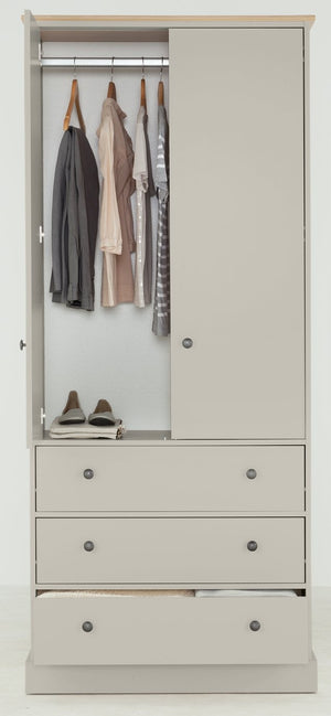 Kensington 2Dr 3Drw Wardrobe - Grey & Oak Effect 14821986