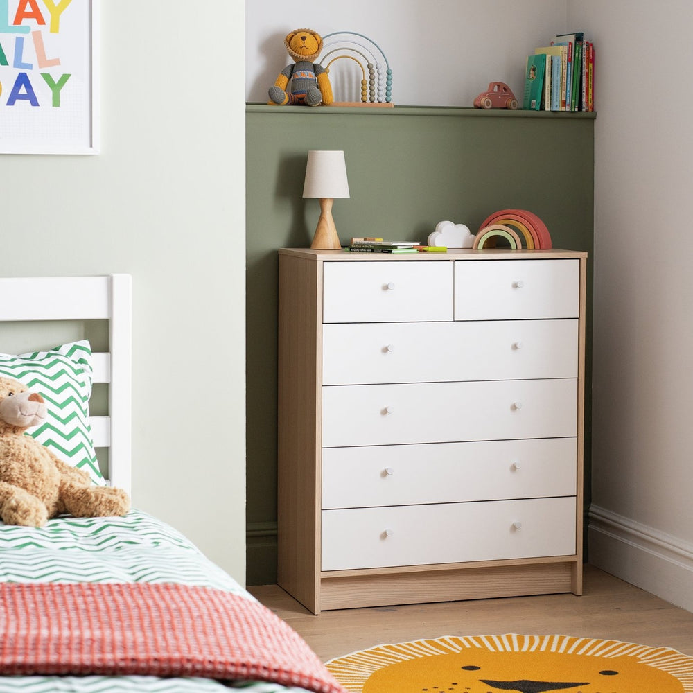 Malibu 6 Drawer Chest - White & Acacia 13419863