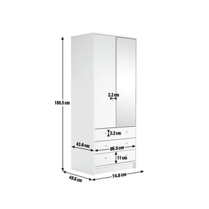 Malibu 2 Door 3 Drawer Mirror Wardrobe - White 19213788