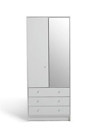 Malibu 2 Door 3 Drawer Mirror Wardrobe - White 19213788