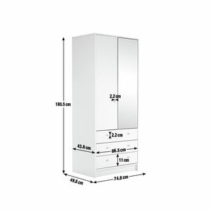 Malibu 2 Door 3 Drawer Mirror Wardrobe - White 19213788