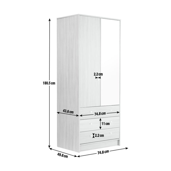 Malibu 2 Door 3 Drawer Wardrobe - Oak Effect 17618378