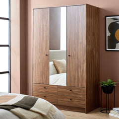 Malibu 3 Door 4 Drawer Mirror Wardrobe - Walnut 17894075