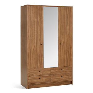 Malibu 3 Door 4 Drawer Mirror Wardrobe - Walnut 17894075