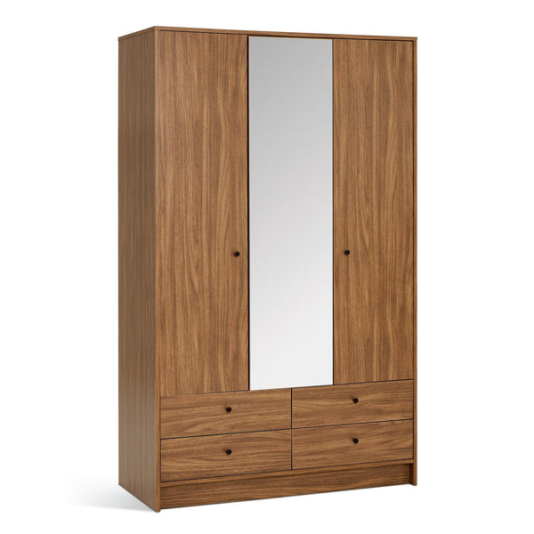 Malibu 3 Door 4 Drawer Mirror Wardrobe - Walnut 17894075