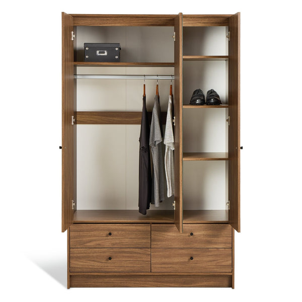 Malibu 3 Door 4 Drawer Mirror Wardrobe - Walnut 17894075