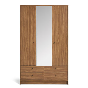 Malibu 3 Door 4 Drawer Mirror Wardrobe - Walnut 17894075