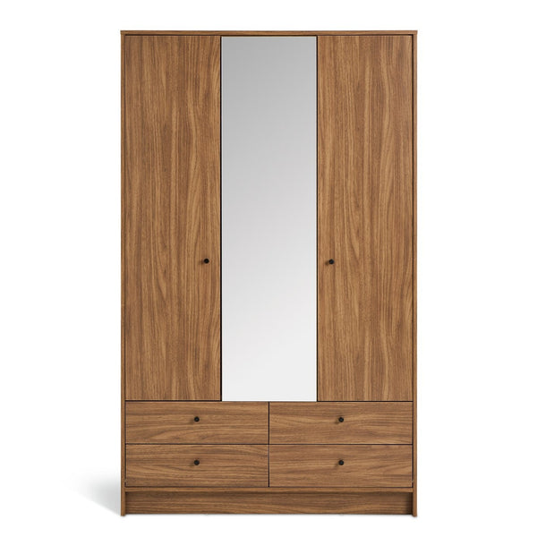 Malibu 3 Door 4 Drawer Mirror Wardrobe - Walnut 17894075