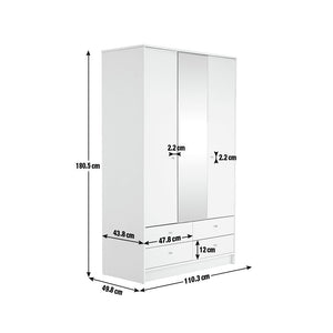 Malibu 3 Door 4 Drawer Mirror Wardrobe - White 19200100