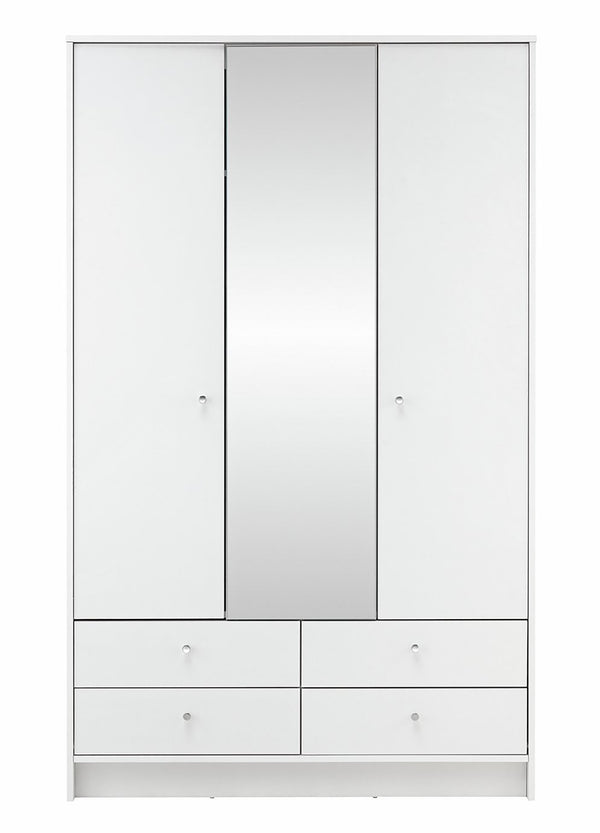 Malibu 3 Door 4 Drawer Mirror Wardrobe - White 19200100