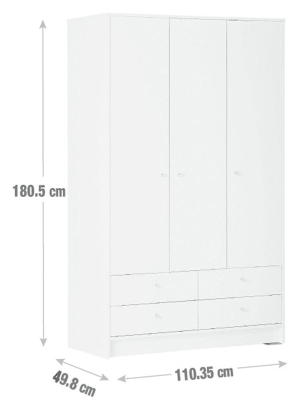 Malibu 3 Door 4 Drawer Wardrobe - Oak Effect 15582255