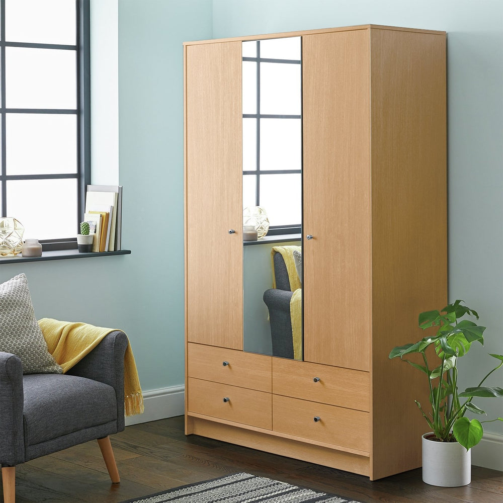 Malibu 3 Dr 4 Drawer Mirror Wardrobe - Oak Effect 17651885