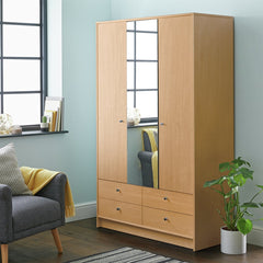Malibu 3 Dr 4 Drawer Mirror Wardrobe - Oak Effect 17651885