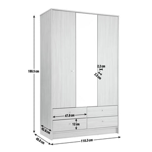 Malibu 3 Dr 4 Drawer Mirror Wardrobe - Oak Effect 17651885