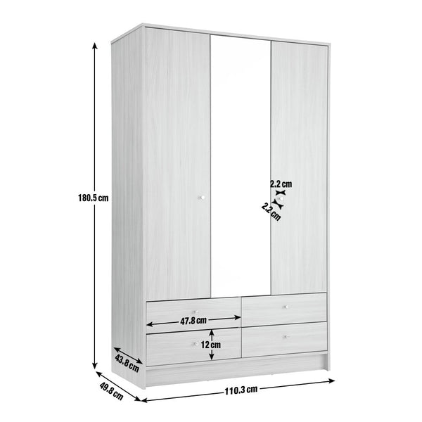 Malibu 3 Dr 4 Drawer Mirror Wardrobe - Oak Effect 17651885