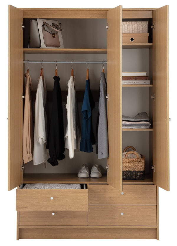 Malibu 3 Dr 4 Drawer Mirror Wardrobe - Oak Effect 17651885