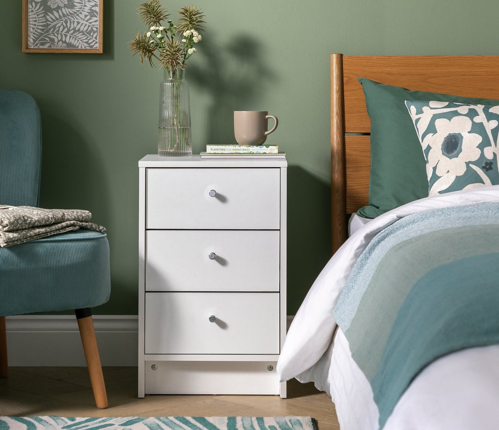 Malibu 3 Drawer Bedside Table - White 15396489