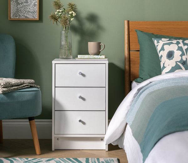 Malibu 3 Drawer Bedside Table - White 15396489