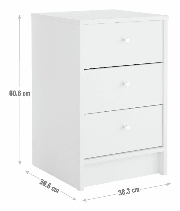 Malibu 3 Drawer Bedside Table - White 15396489