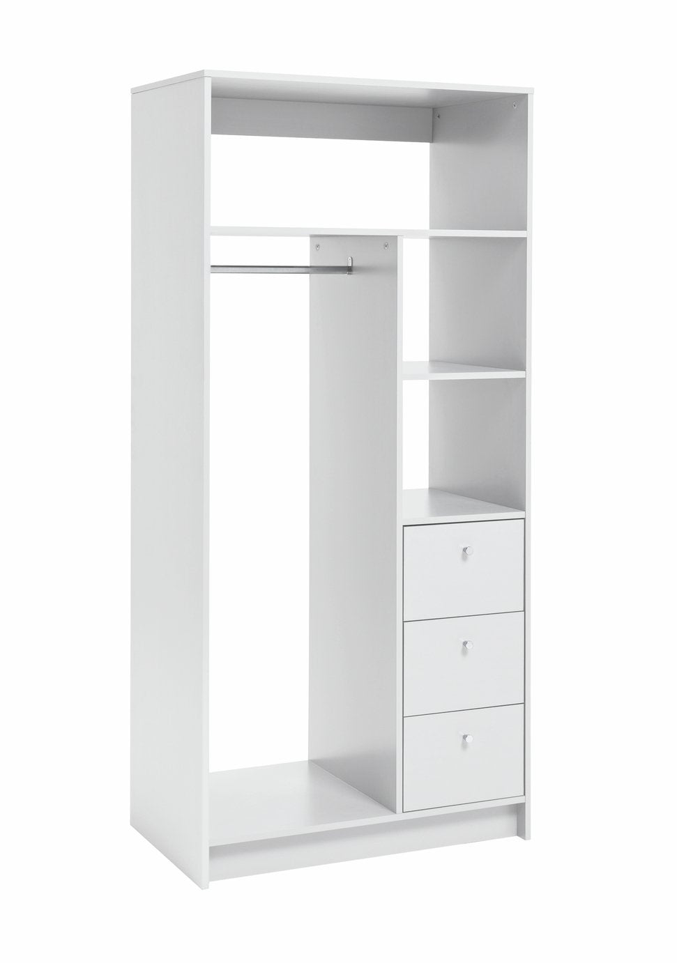 Malibu 3 Drawers Open Storage Wardrobe - White 18424547
